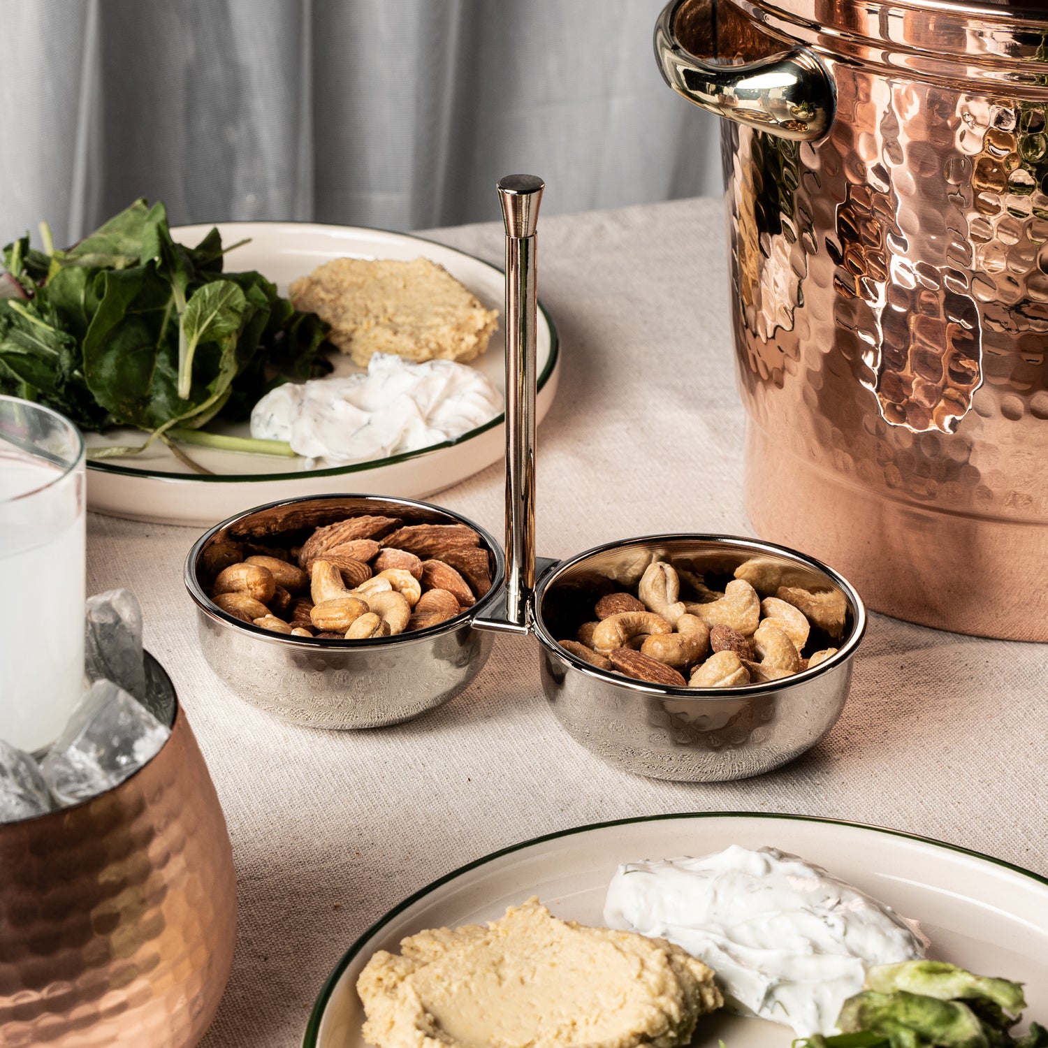 Handcrafted Copper Double Bowl Stand, Color Chrome