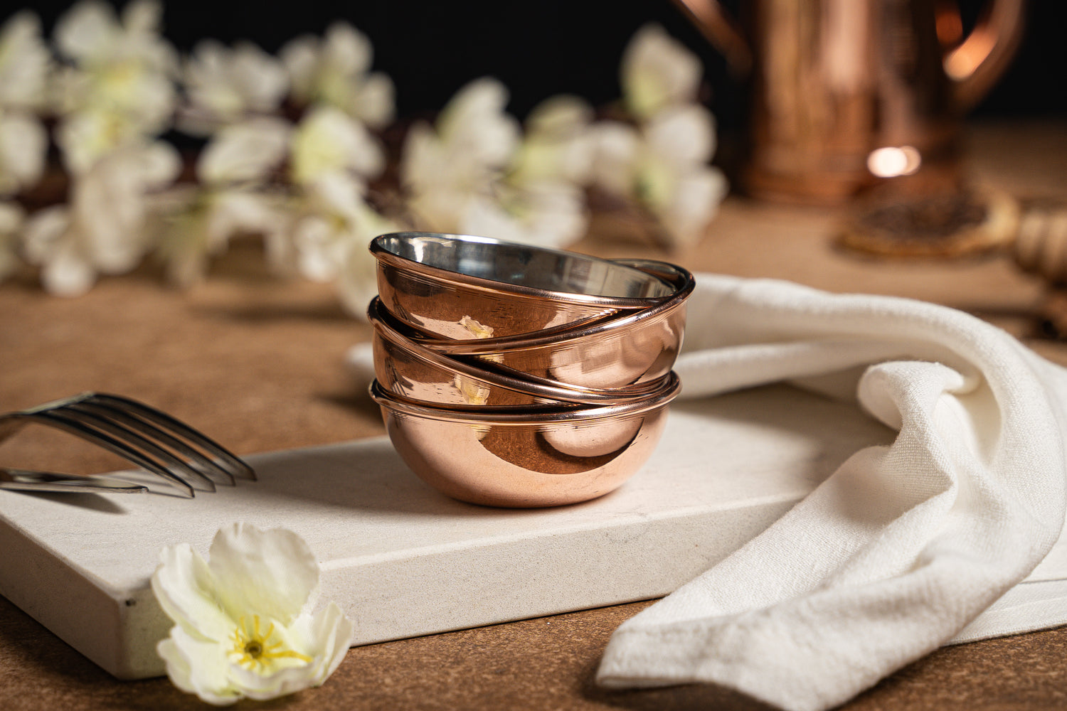 Set Of Six Handcrafted Copper Oil & Sauce Dipping Bowls