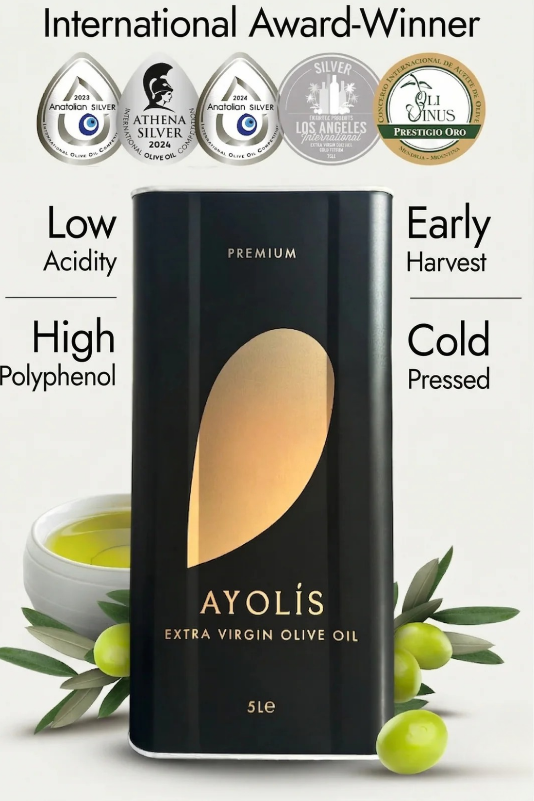 Ayolis Premium Gourmet Early Harvest Extra Virgin Olive Oil, 5L