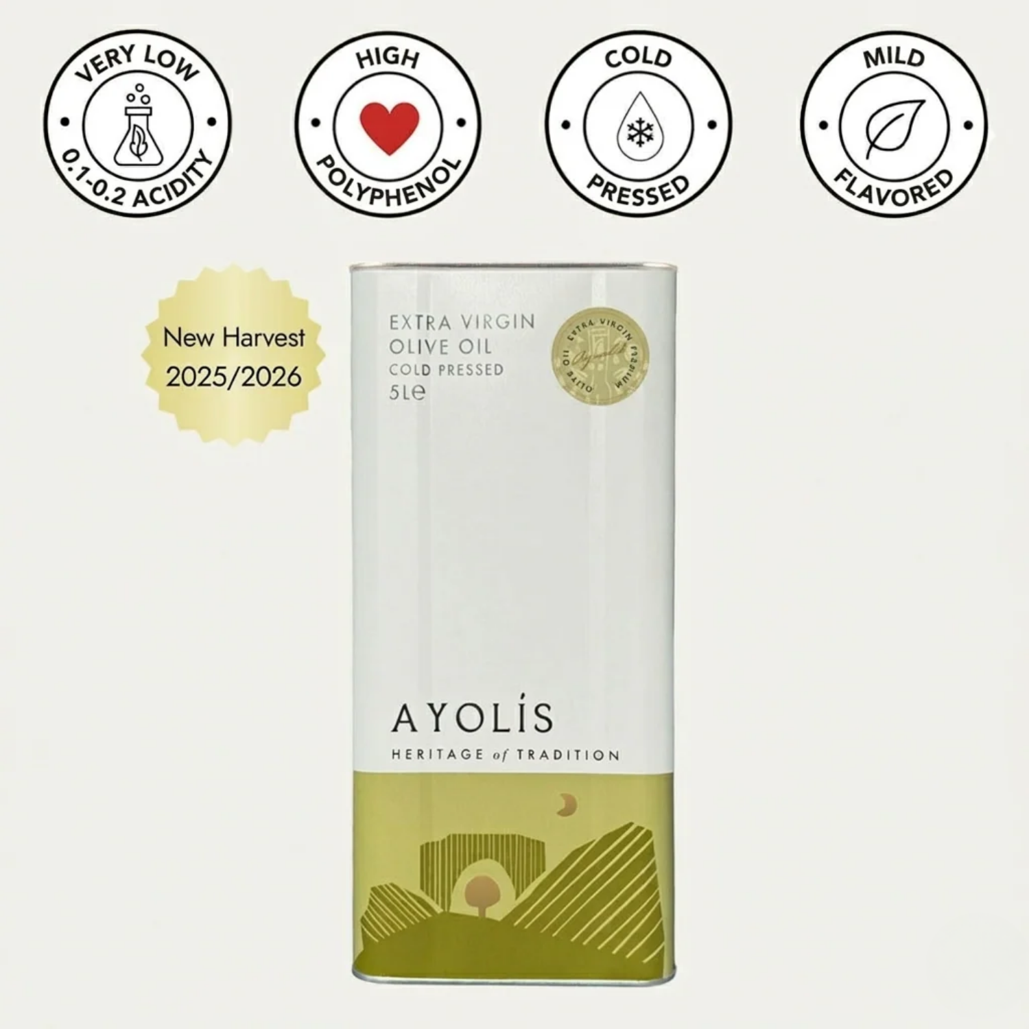 Ayolis Premium Chef Ayvalık Extra Virgin Olive Oil, 5L – Cold Pressed