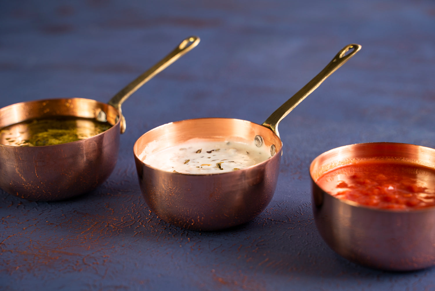 Set of 3 Solid Copper Melting and Serving Pot (3 x 150 ml) | Handmade Hammered 100% Solid Copper Pots Set