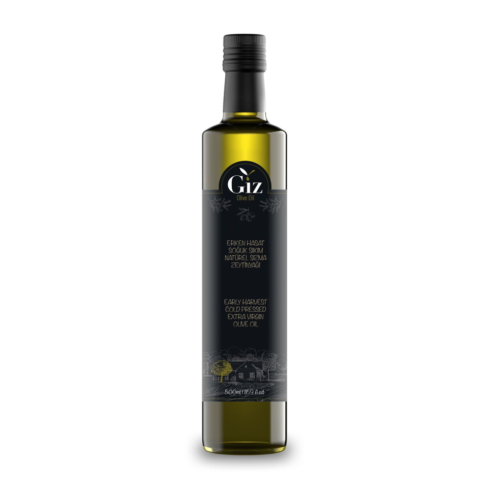 Gix Olive Oil bottle with a black label on a white backgroundil