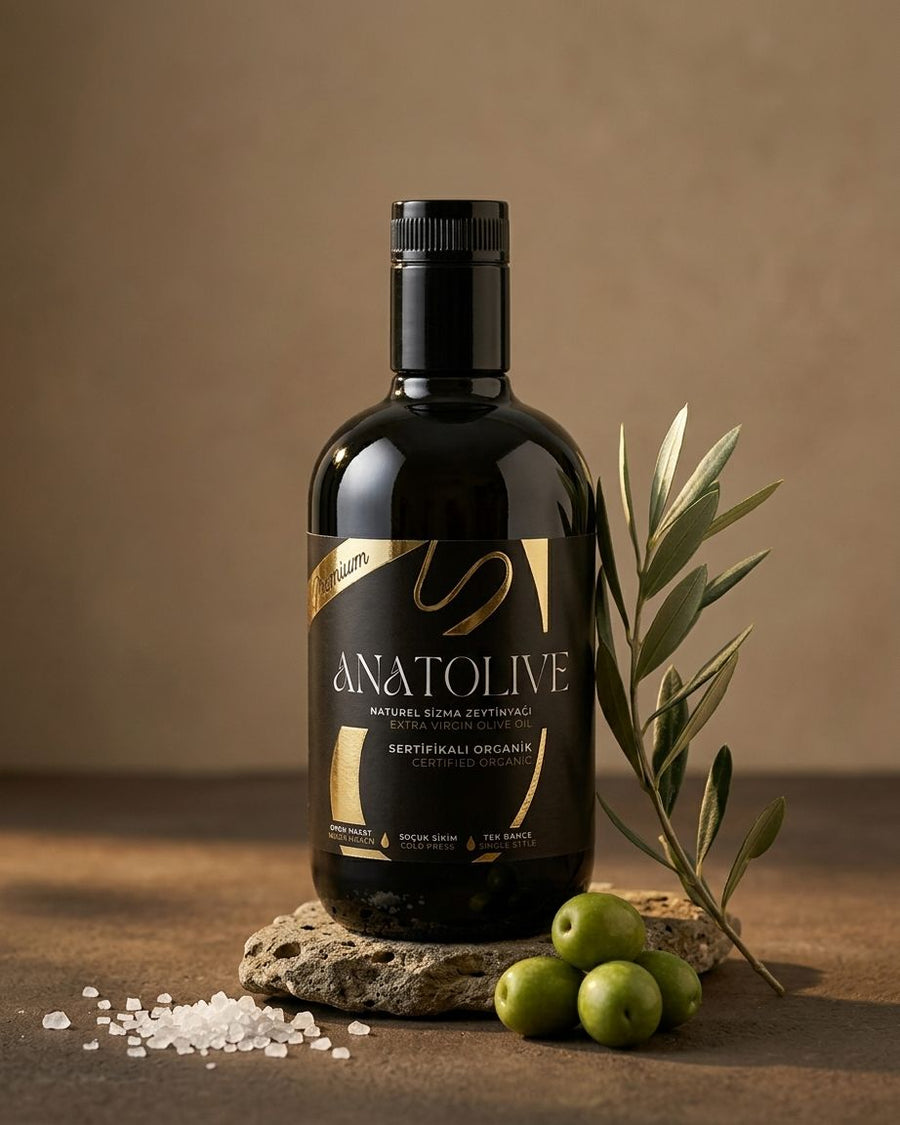 Anatolive Organic Premium Extra Virgin Olive Oil – Multivarietal Blend, 500 ml Glass Bottle